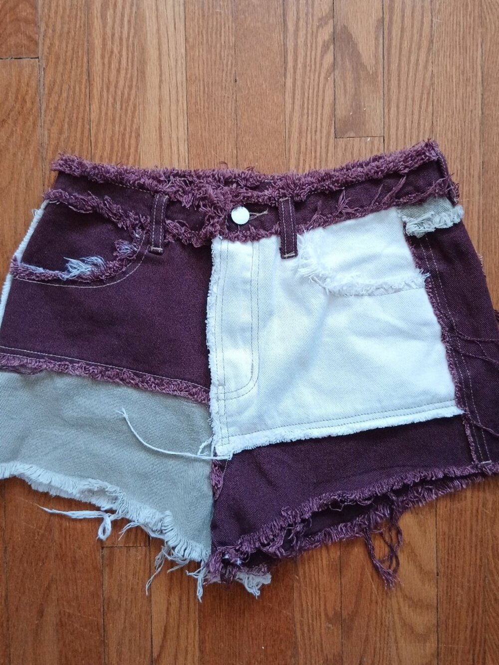 SHEIN High Waist Color Block Raw Trim Denim Shorts
